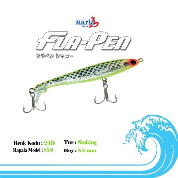 Maria Fla-Pen 85mm 15 gr Sinking Maket Balık 24D