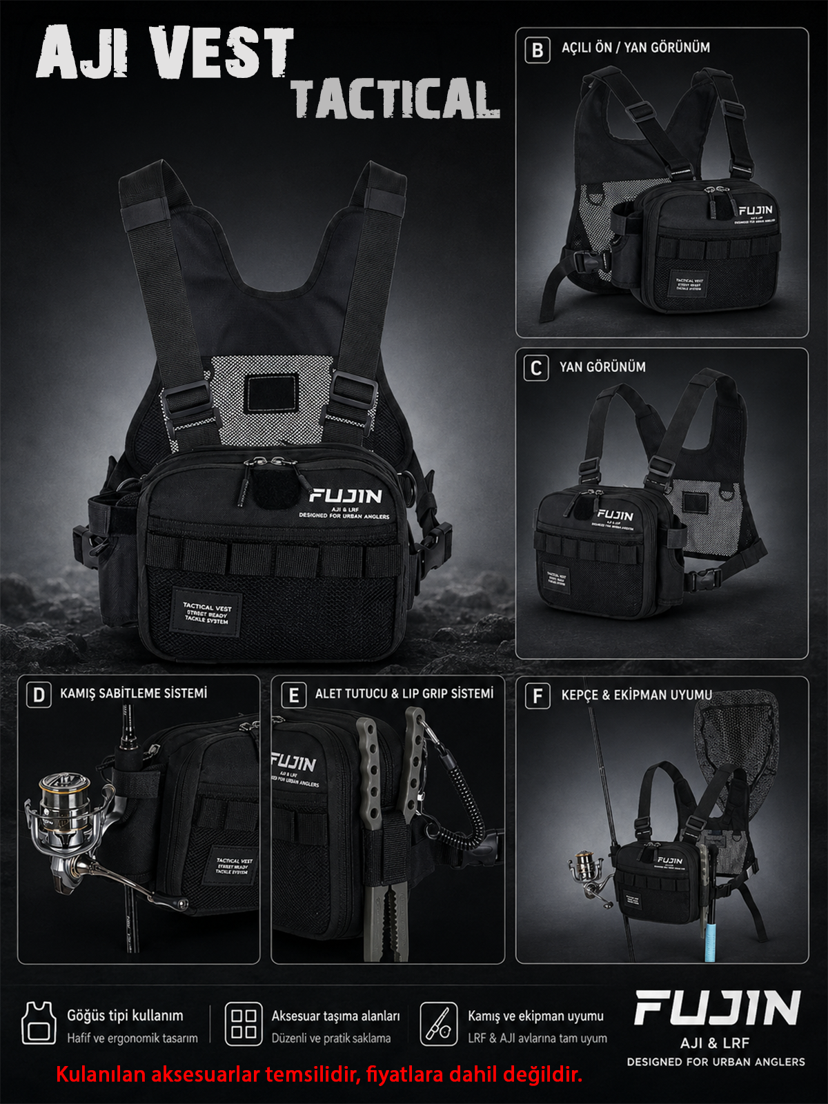 Fujin Tactical Vest Black Balıkçı Çantası