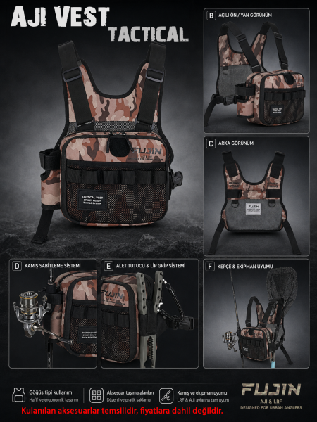 Fujin Tactical Vest Brown Camo Balıkçı Çantası