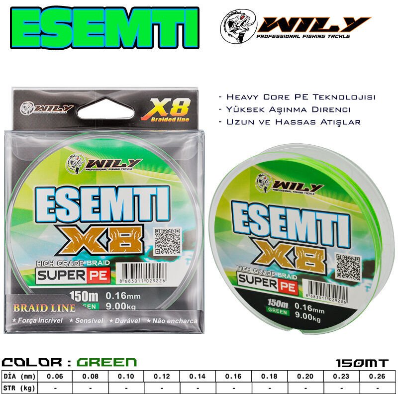 Wily Esemti 8 Kat İp Misina 150 mt Yeşil 0,10
